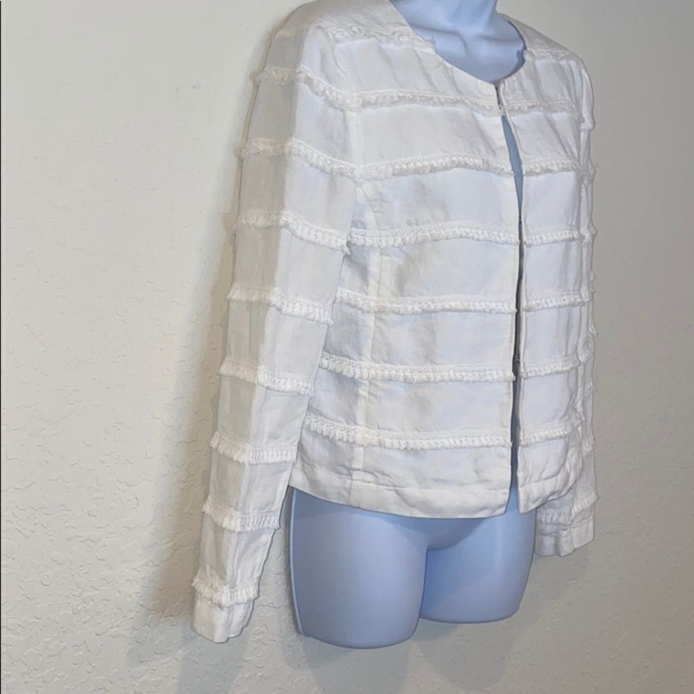 120% Lino White Fringe Jacket Hook & Eye Closure Size 6 - Picture 10 of 16